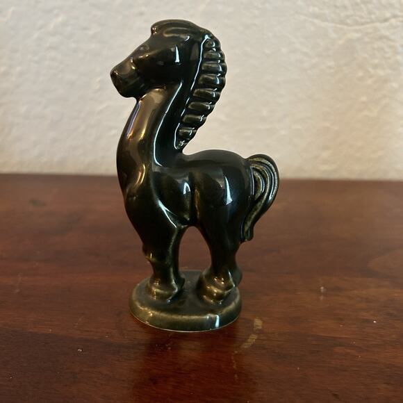 Vintage MCM Mini Stylized Trojan Horse Ceramic Figure Dark Green Mid Century - Picture 3 of 8